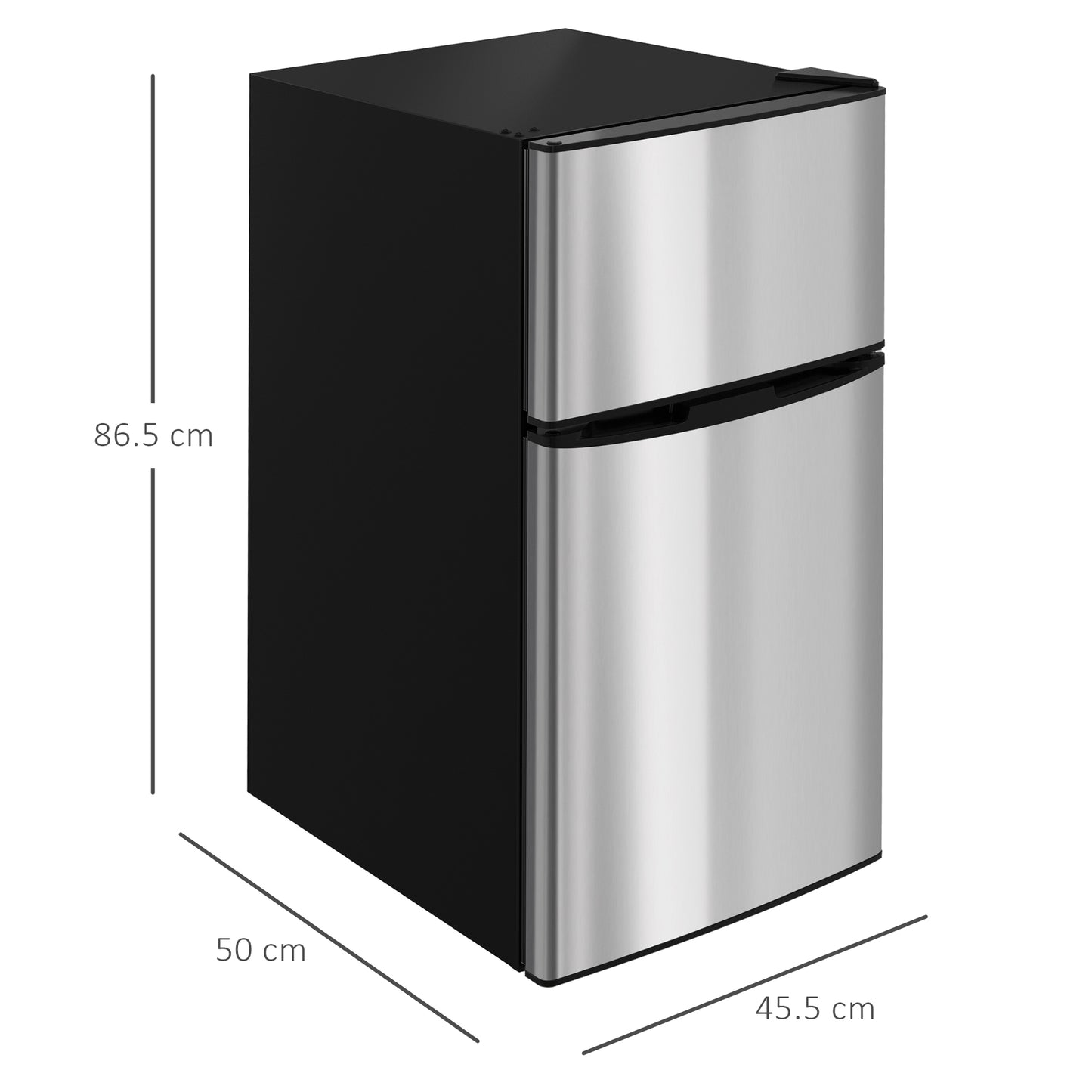 88L Under Counter Fridge Freezer, Small Refrigerator with 5-Setting, 3 Star Freezer Rating, Black and Silver Tone
