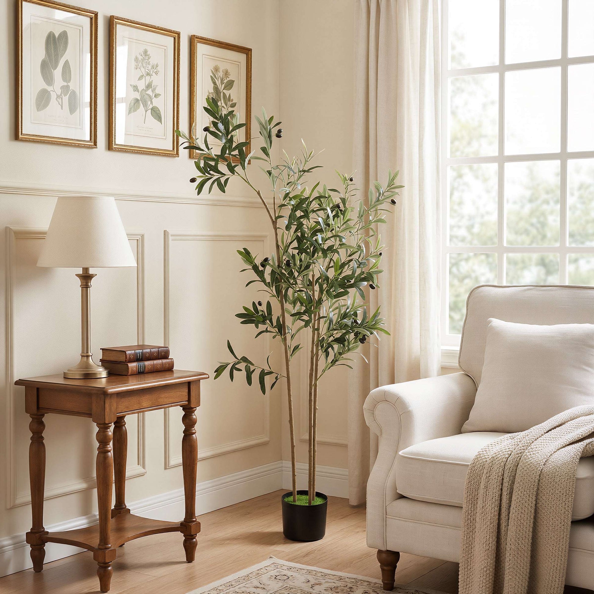 Artificial Olive Tree | 148cm | 553 Silk Leaves | Shapeable Branches | Cement Pot | No Maintenance | Green