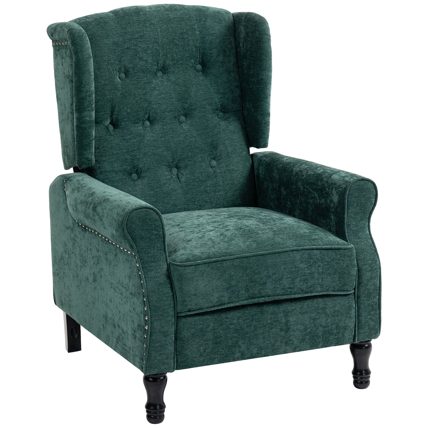 Retro Vintage Style 150° Reclining Armchair, with footrest - Brown / Dark Green / Beige