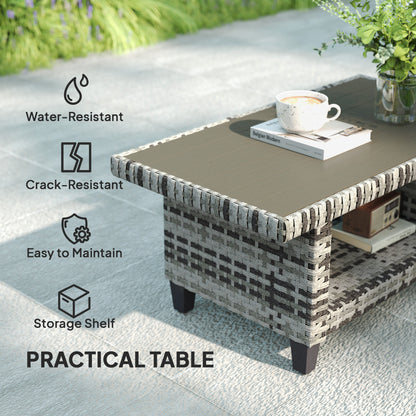 6 Pieces Rattan Garden Furniture Set, 5 Seater Wicker Outdoor Furniture Set with 2 Armchairs, Steel Frame Coffee Table and Cushions / Navy Blue