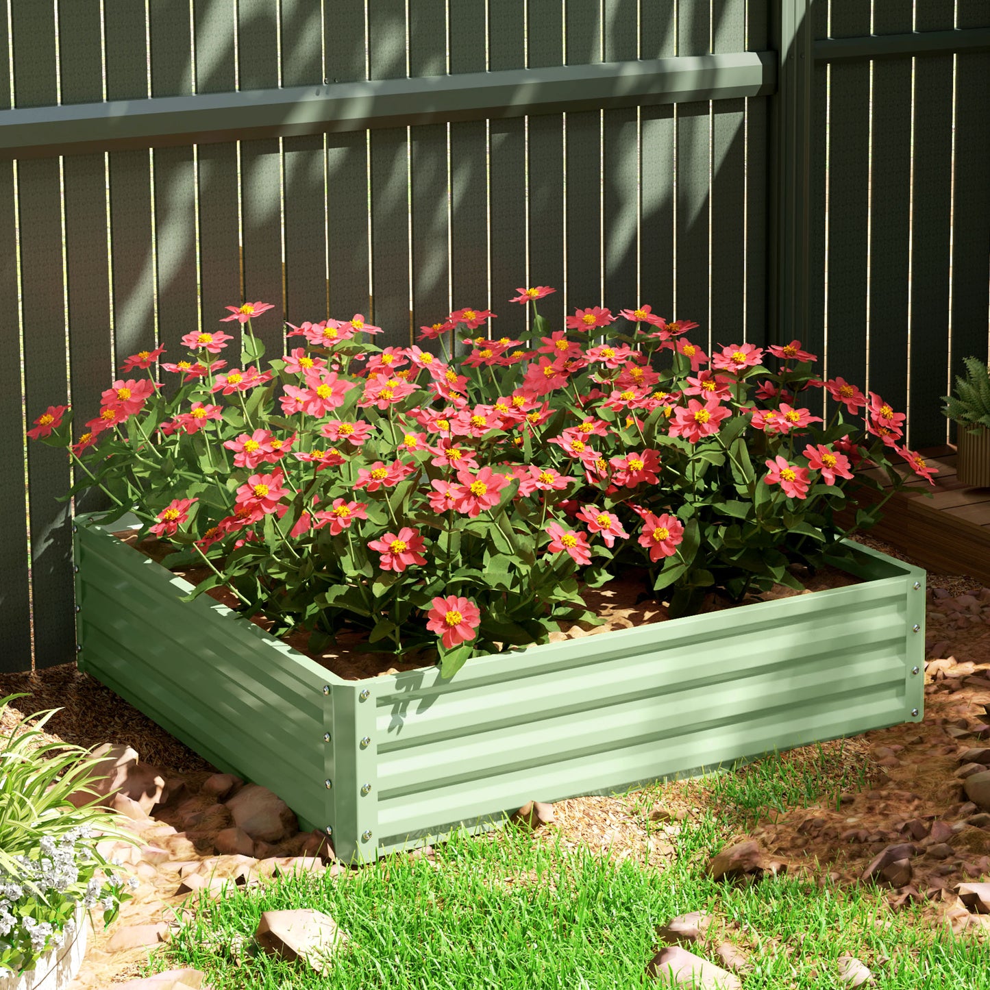 Square Galvanised Steel Raised Garden Bed | 120x120x30cm | Open Base | Slot-Together | Vegetables, Flowers & Herbs | Light Green