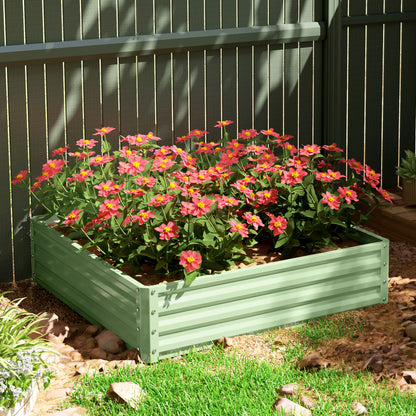 Square Galvanised Steel Raised Garden Bed | 120x120x30cm | Open Base | Slot-Together | Vegetables, Flowers & Herbs | Light Green