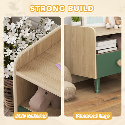 Kids Bedside Table with Drawer & Open Storage Shelf | Pine Legs | Wipe-Clean Melamine Surface | 40x32.5x40cm | Ages 3–10 | 5kg Capacity | MDF & Pine | Assembly Required | Green