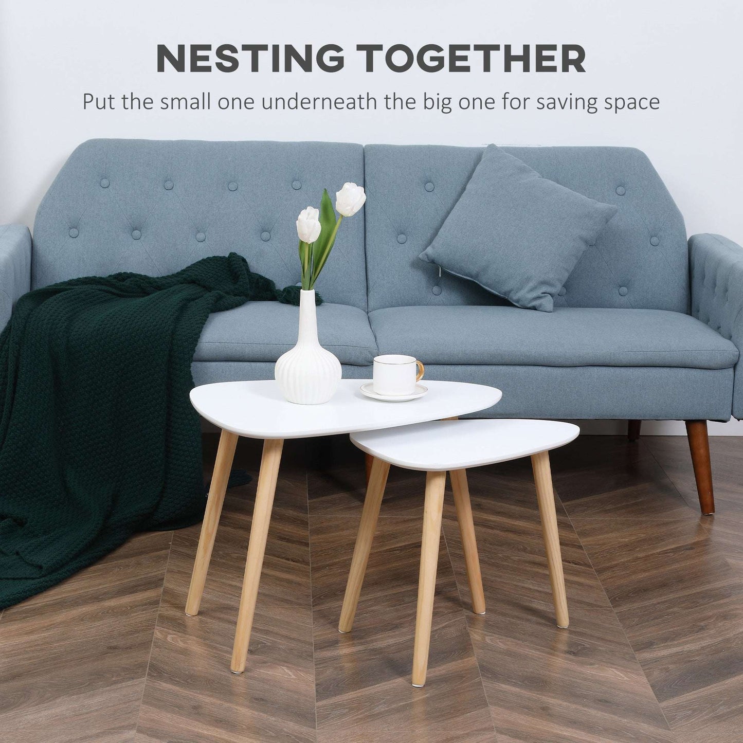 Wingback Rocking Chair & 2 Nesting Coffee Tables Set | Soft Fleecy Upholstery | High Back | Wooden Rocking Base | Scandi-Style Legs | MDF Tabletops | 120kg Capacity | White & Dark Grey