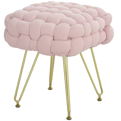Velvet-Feel Bold Woven Footstool - Pink