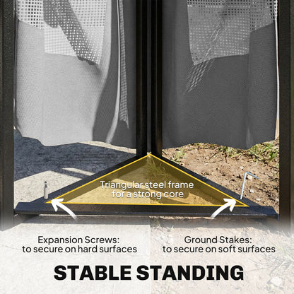 3x3.6m Permanent Garden Gazebo | Double-Tier UPF50+ Roof | Mesh Panels | Integrated Corner Shelves | Ceiling Hook | Triangular Powder-Coated Posts | Expansion Screws | Ground Stakes | Dark Grey
