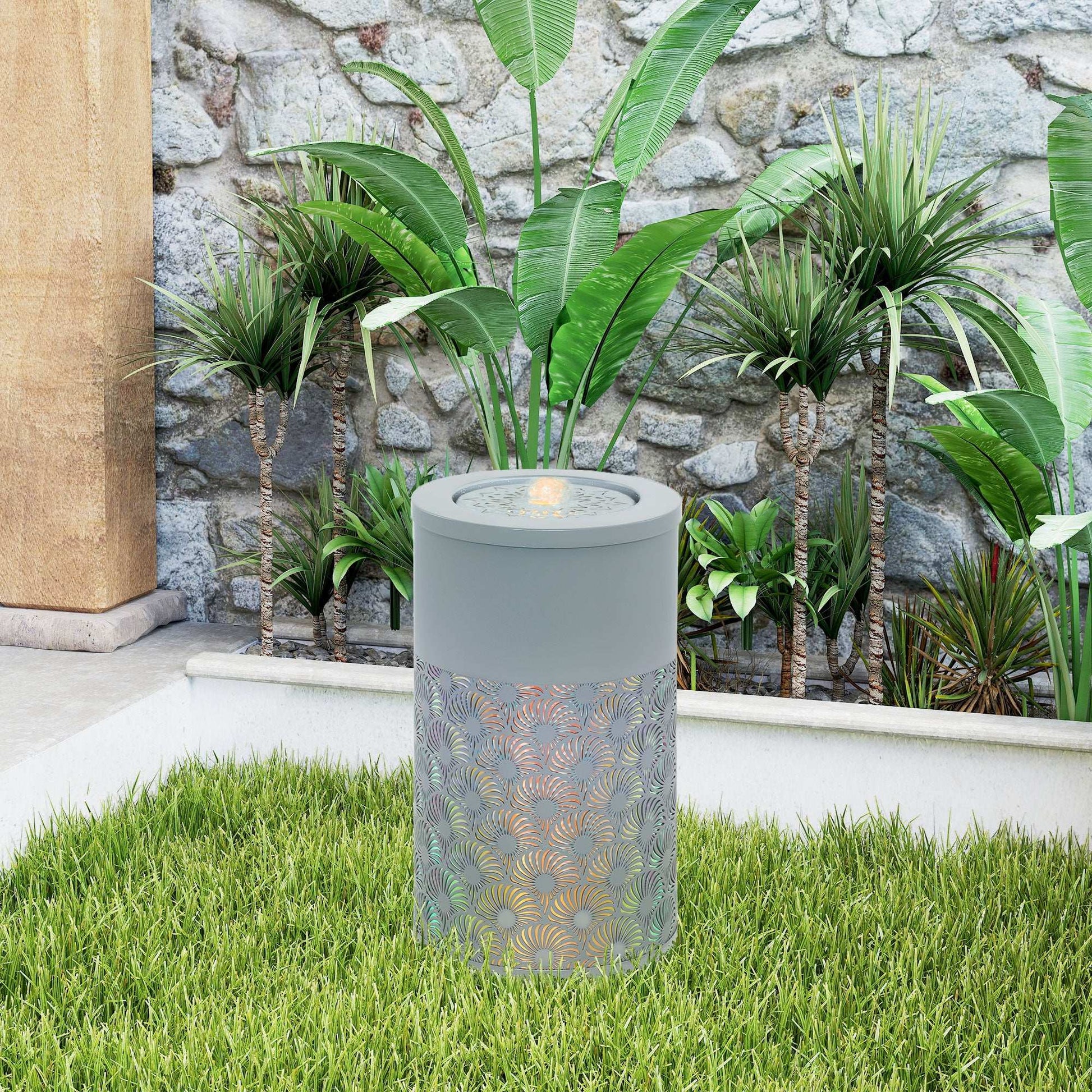 30 cm Tall Garden Waterfall Fountain with LED Lights and Pump, Garden Water Feature Water Fountain with Adjustable Flow and Cut-out Design
