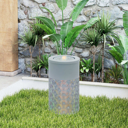 30 cm Tall Garden Waterfall Fountain with LED Lights and Pump, Garden Water Feature Water Fountain with Adjustable Flow and Cut-out Design