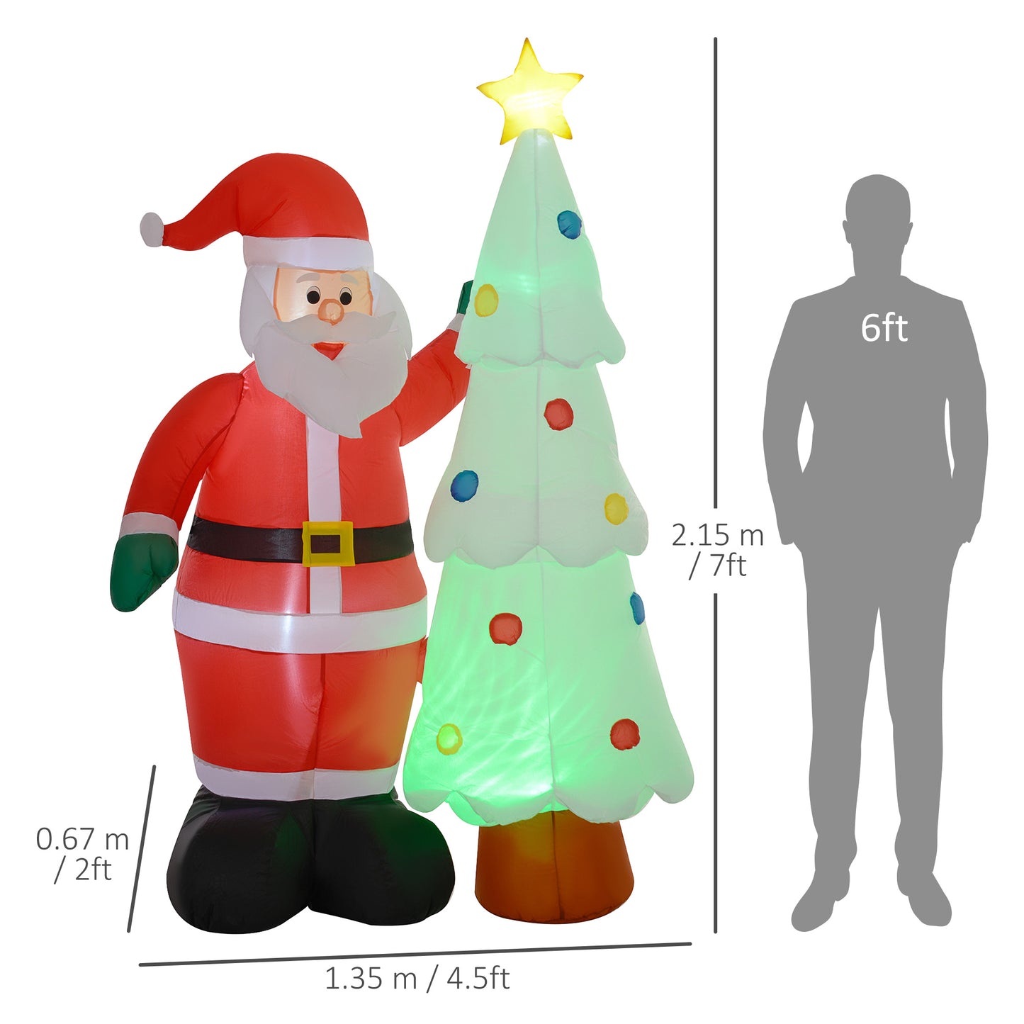 7ft Christmas Inflatable Decoration Santa Claus And Christmas Tree with Rotating Magic Ball Light, Blow-Up Outdoor LED Yard Display