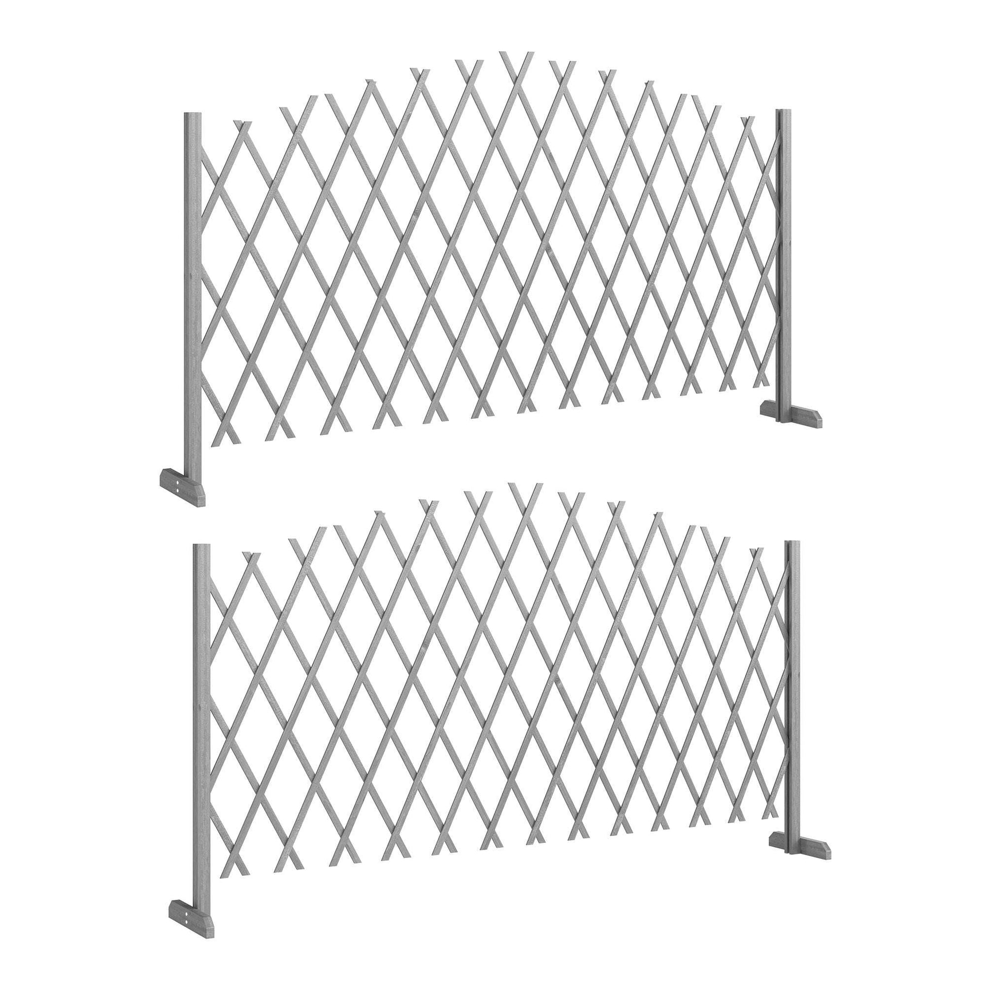 2 Pack Expanding Garden Fence Panels | 180cm Wide | Freestanding | Foldable | Varnished Fir Wood | Dark Grey