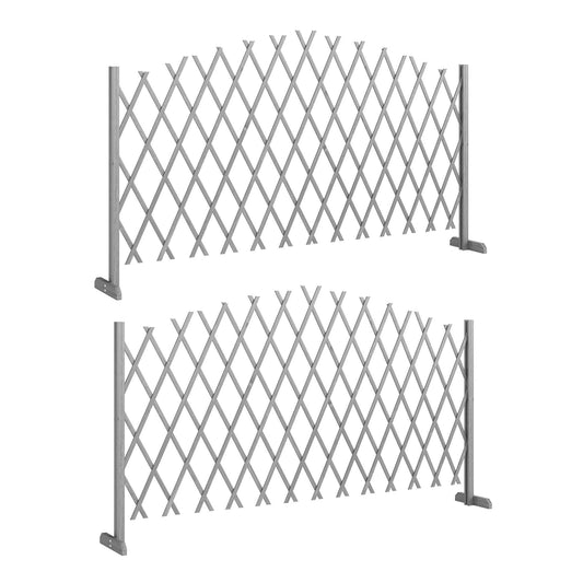 2 Pack Expanding Garden Fence Panels | 180cm Wide | Freestanding | Foldable | Varnished Fir Wood | Dark Grey