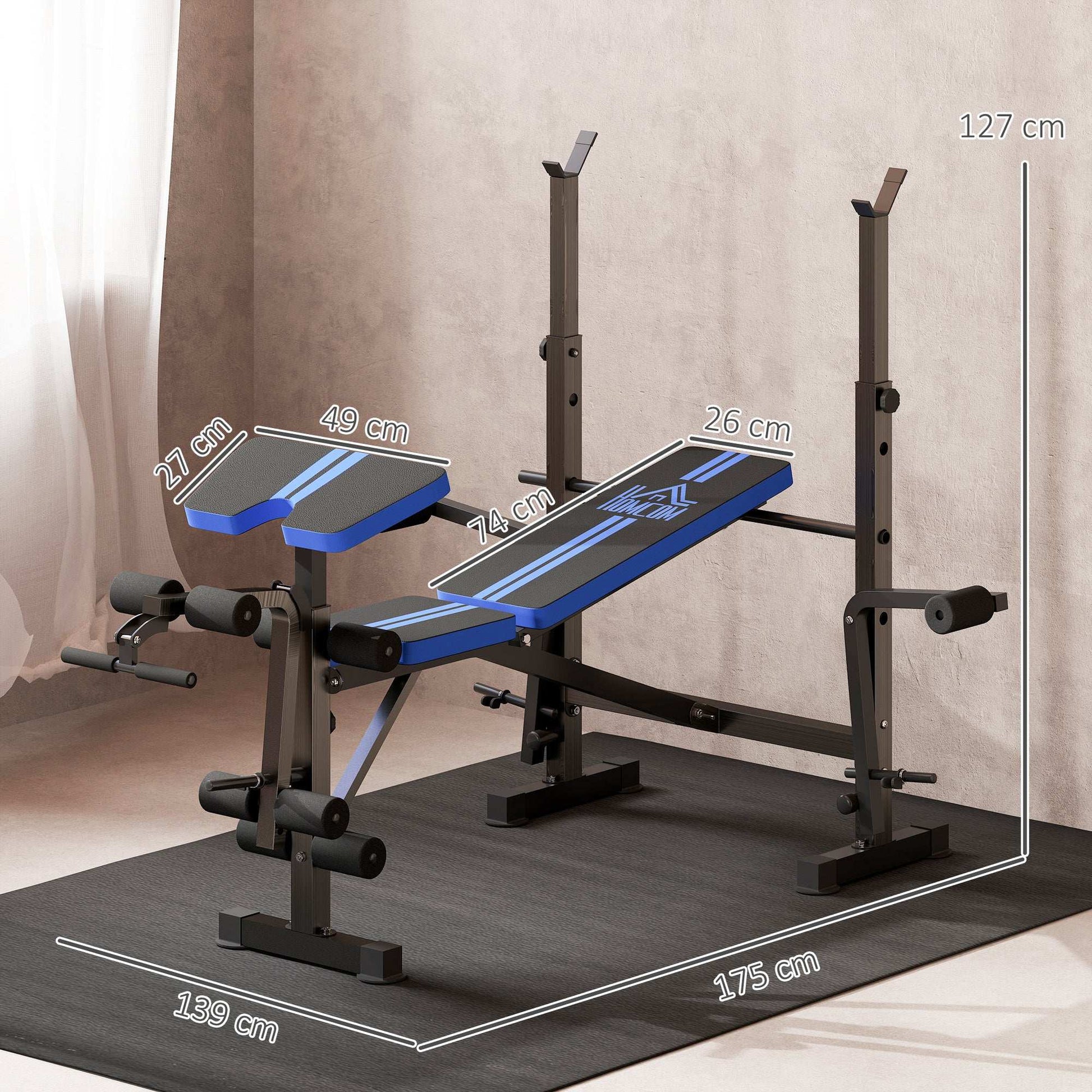 Adjustable Weight Bench with Leg Developer Barbell Rack for Weight Lifting and Strength Training Multifunctional Workout Station for Home Gym