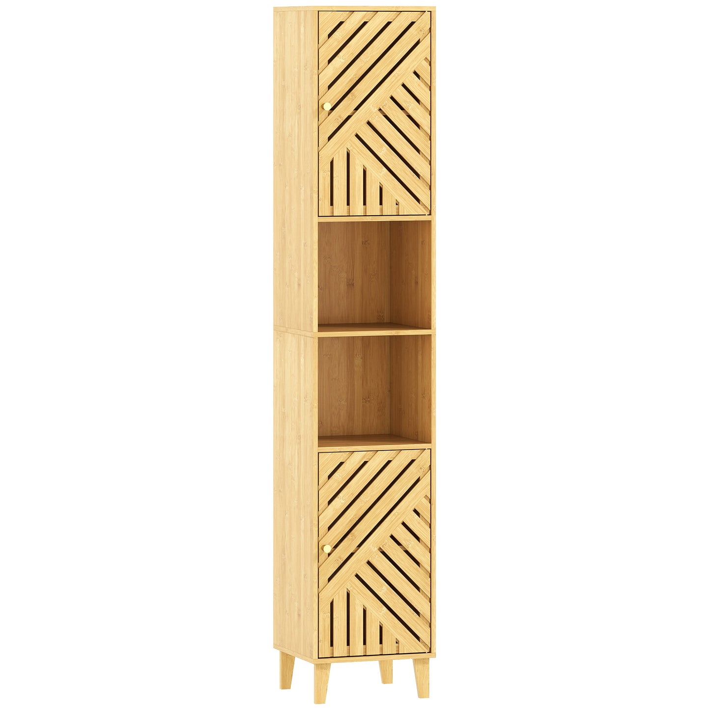 Multi-Storage Bamboo Door Bathroom Cabinet - Natural Finish