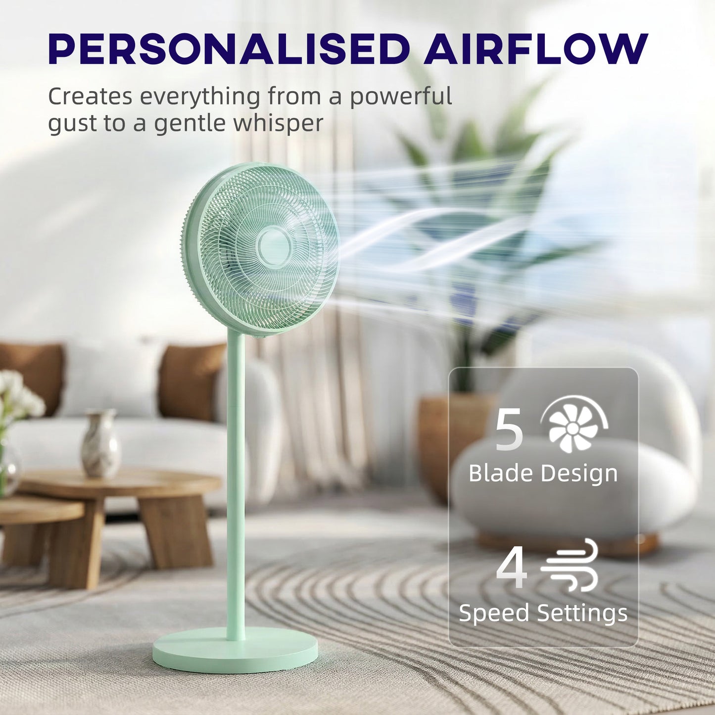40 cm Standing Fan, Cooling Floor Fan with 80° Oscillating, Adjustable Tilt and Height, 4 Speed, Remote Control