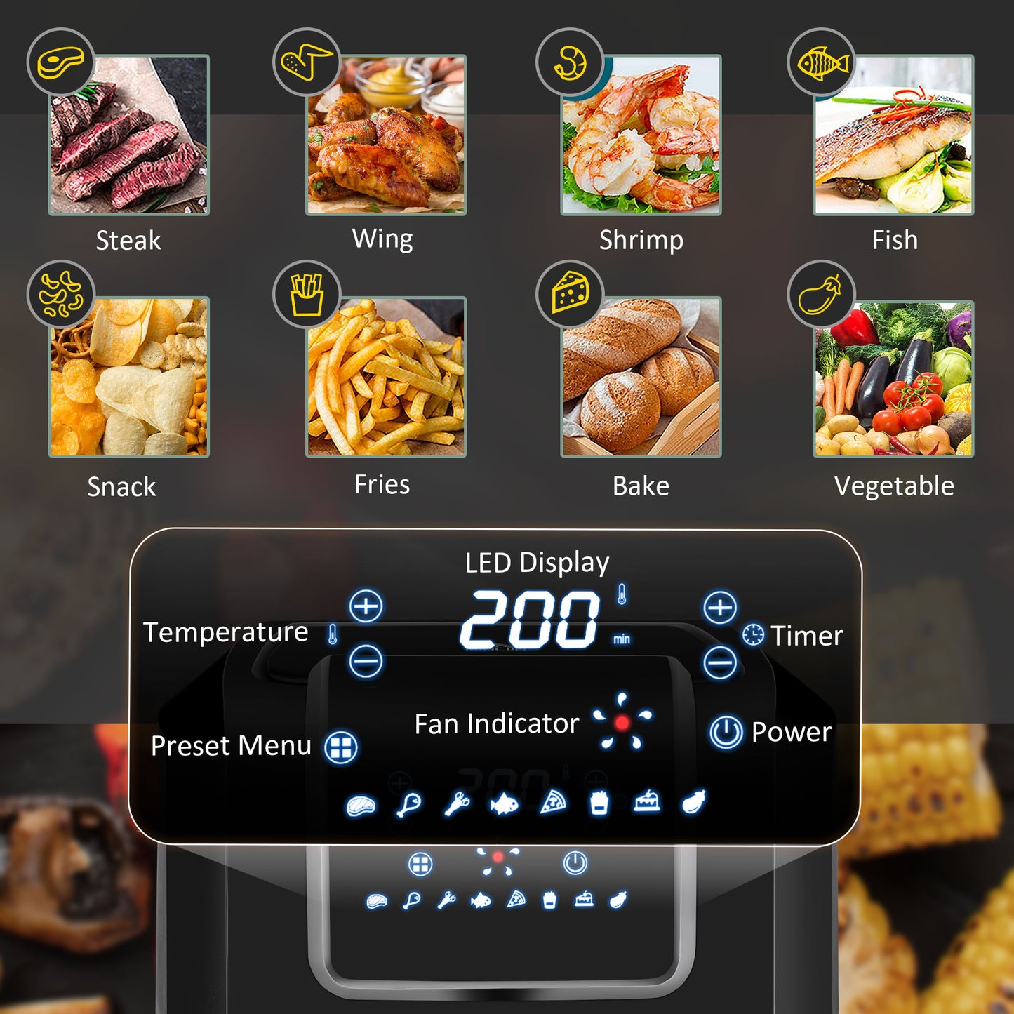 6.5L Air Fryer, 1700W Air Fryer Oven with Digital Display, Rapid Air Circulation, Adjustable Temperature, Timer and Nonstick Basket for Oil Less or Low Fat Cooking, Black
