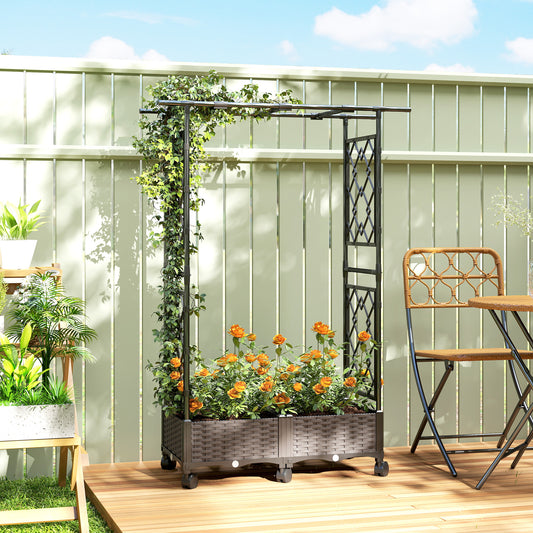 Raised Garden Bed on Wheels with Arch & Side Trellis | 2 Planter Boxes 48L Total | PE-Coated Steel | 8 Drainage Holes | 6 Wheels | 10kg per Box | 102x40x155cm | Black