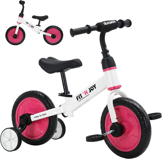 UBRAVOO Fit 'n Joy Beginner Toddler Training Bicycle 4-in-1 Kids Balance Bike With Pedals & Training Wheels Stabilisers For Boys Girls Age 2 - 4