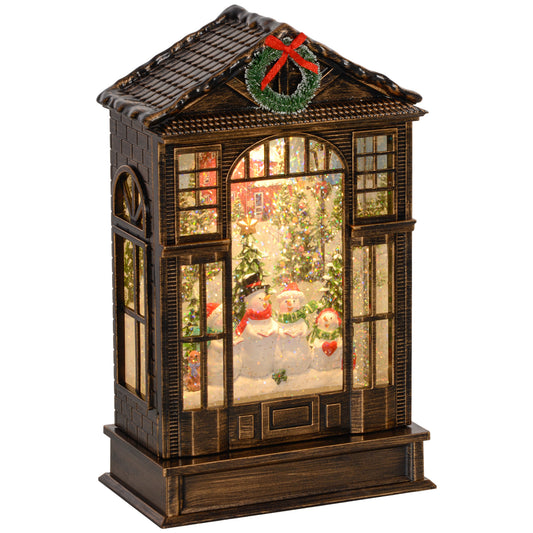 Christmas Snow Globe Lantern with Lights, Musical with Swirling Glitter, Battery Operated Decoration for Holiday Party Gift, Bronze Tone
