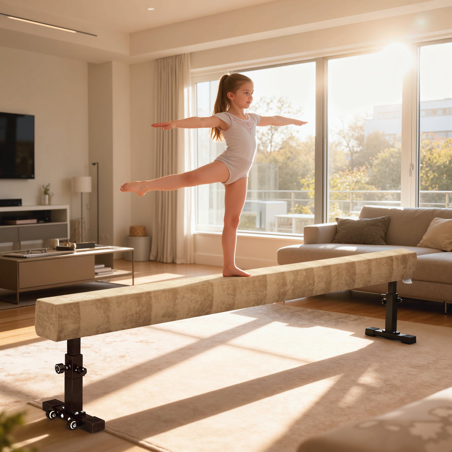 7.5ft Adjustable Balance Beam, Gymnastics Beam with Wheels, Gymnastics Equipment for 6+ Years Old Training