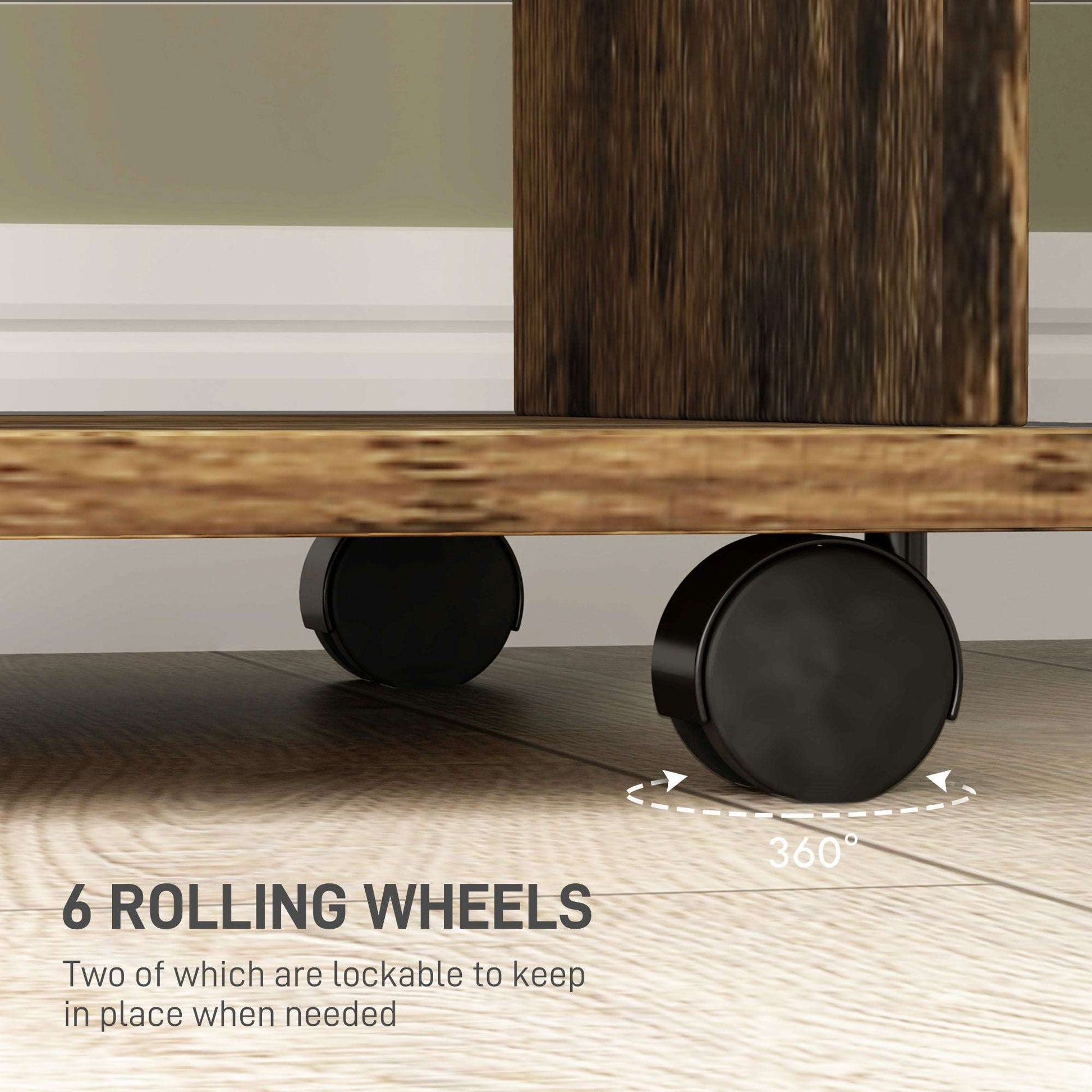 Open Wardrobe Double Mobile Storage Shelves Organiser W/6 Wheels-Rustic Brown