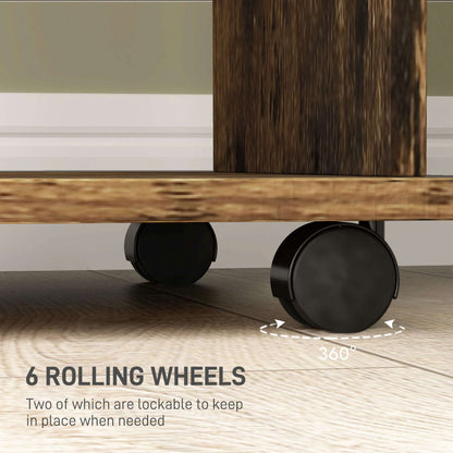 Open Wardrobe Double Mobile Storage Shelves Organiser W/6 Wheels-Rustic Brown