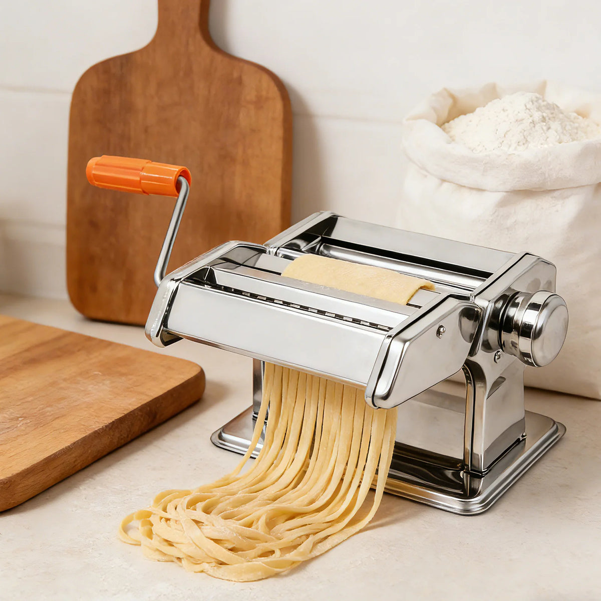 Stainless Steel Manual Pasta Maker Machine, 9 Level Adjustable Thickness Settings , for Spaghetti, Fettuccini, Lasagna, Dumpling