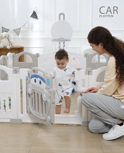 UBRAVOO Foldable Baby Playpen with Basketball Hoop & 50 Piece Coloured Pit Balls, Toddler and Baby Play pen fence, 14-Panel