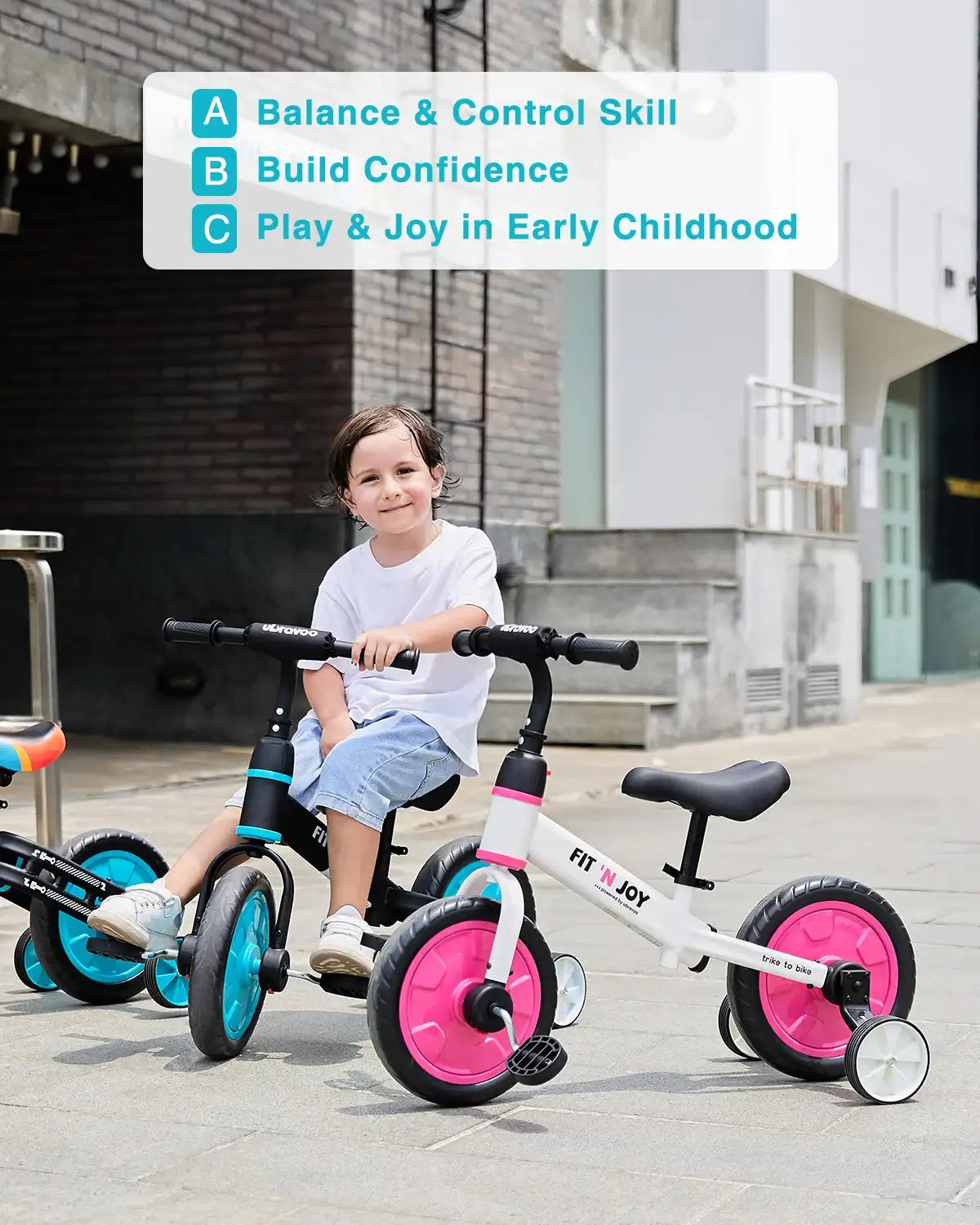 UBRAVOO Fit 'n Joy Beginner Toddler Training Bicycle 4-in-1 Kids Balance Bike With Pedals & Training Wheels Stabilisers For Boys Girls Age 2 - 4