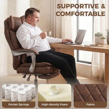 Executive Office Chair | Big & Tall 180kg Reclining Desk Chair with Footrest & Lumbar Support