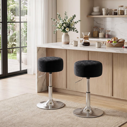 Adjustable Swivel Bar Stool | Velvet-Feel Seat | 17cm Cushion | Gas Lift 51–66cm | 360° Swivel | 120kg | Black / Grey