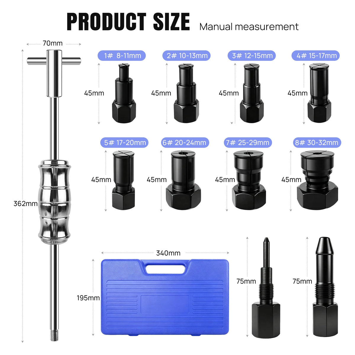 8-32MM Puller Bearing Removal Tool Blind Hole Inner Internal Bearing Puller Tool Set with Slide Hammer and Expandable Collets for Auto & Motorcycle Special Automotive Repair Tool
