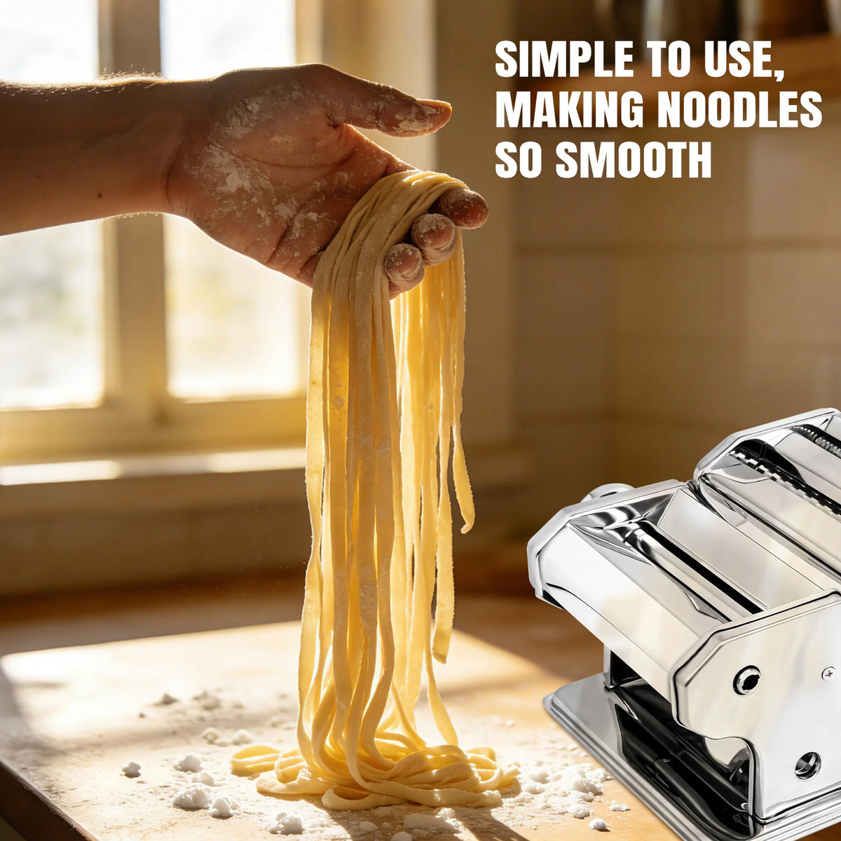 Stainless Steel Manual Pasta Maker Machine, 9 Level Adjustable Thickness Settings , for Spaghetti, Fettuccini, Lasagna, Dumpling