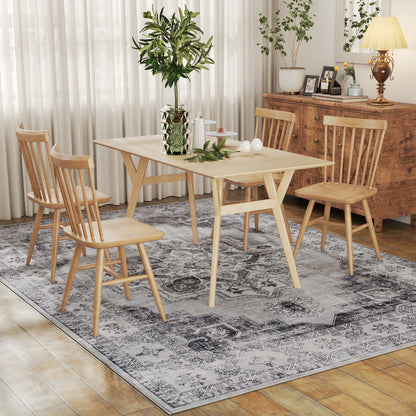 Vintage Floral Area Rug | Machine Washable | Soft Flannel 100% Polyester | TPR Non-Slip Backing | Foldable | 290x200cm | Grey | Living Room Bedroom Dining Room Home Office