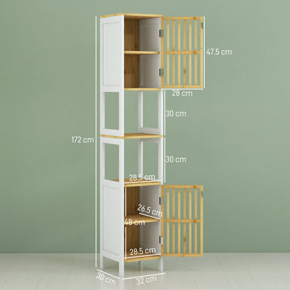 Bamboo-Blend Retro Vintage Style Cut-Out Tall Bathroom Storage Unit