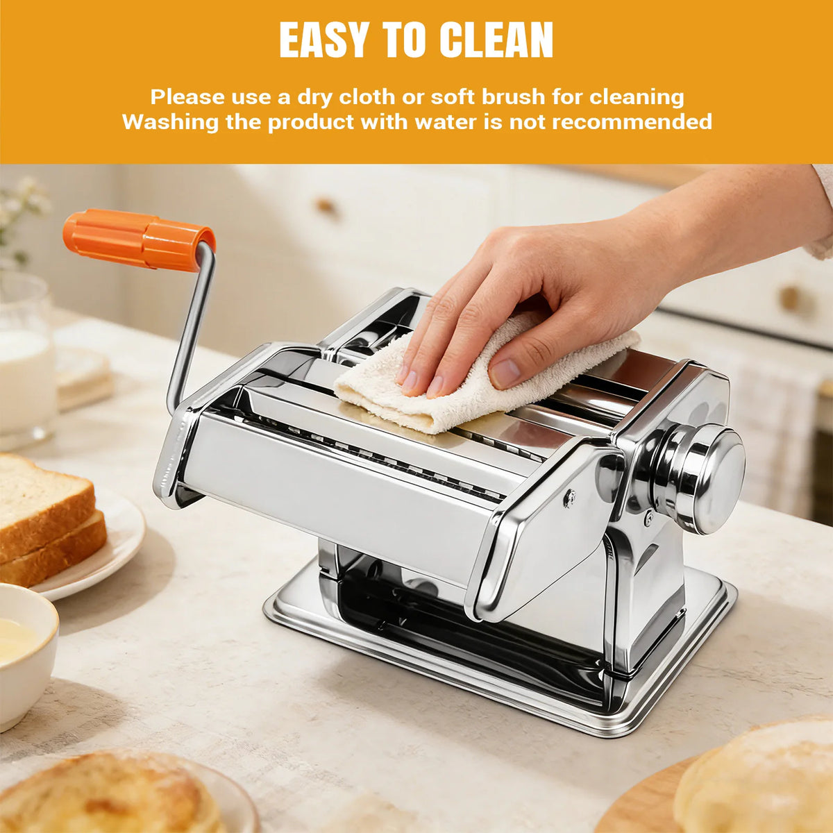Stainless Steel Manual Pasta Maker Machine, 9 Level Adjustable Thickness Settings , for Spaghetti, Fettuccini, Lasagna, Dumpling
