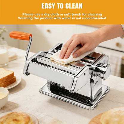 Stainless Steel Manual Pasta Maker Machine, 9 Level Adjustable Thickness Settings , for Spaghetti, Fettuccini, Lasagna, Dumpling