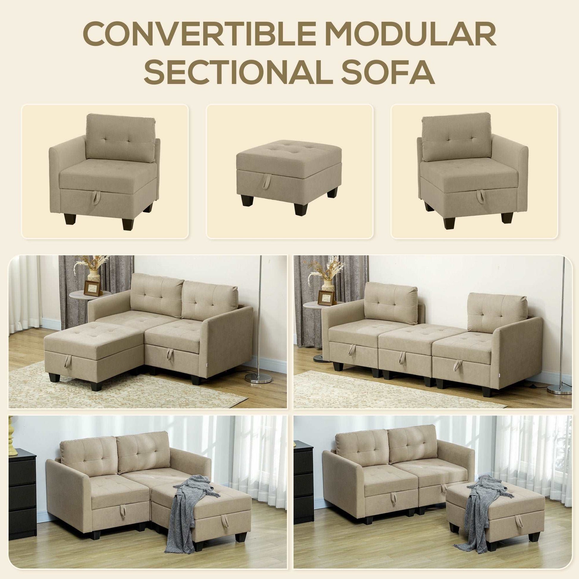 'L' Shape Modular Storage Sofa Couch Settee - Light Brown / Dark Grey