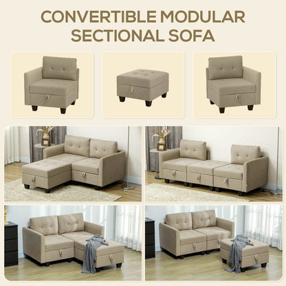 'L' Shape Modular Storage Sofa Couch Settee - Light Brown / Dark Grey