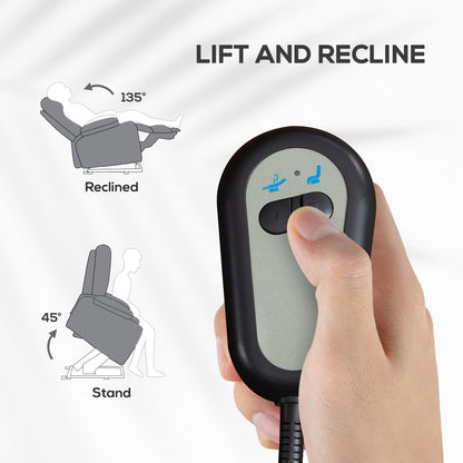 Power Lift Recliner Armchair, Electric Lift Chair, Fabric Riser and Reclining Chair with Remote Control, Side Pockets, Extended Footrest, for Living Room, Charcoal Grey