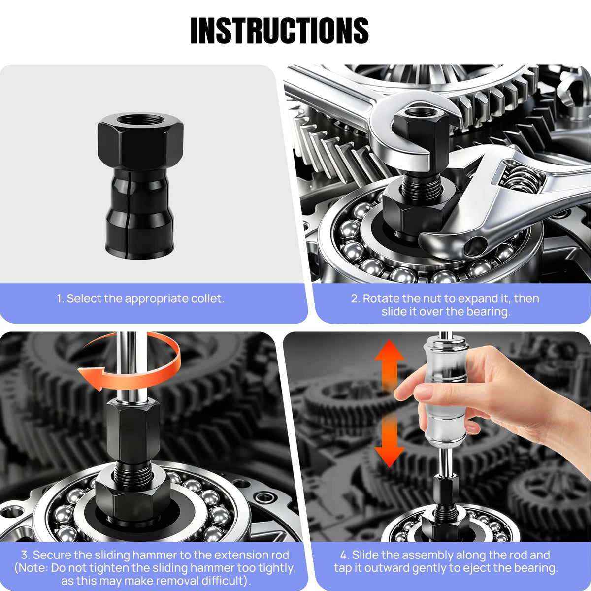 8-32MM Puller Bearing Removal Tool Blind Hole Inner Internal Bearing Puller Tool Set with Slide Hammer and Expandable Collets for Auto & Motorcycle Special Automotive Repair Tool