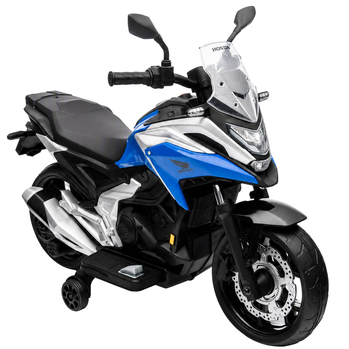 Licensed Honda NC750X 12V Kids Electric Motorbike | Soft-Start | Training Wheels | Forward & Reverse | Headlights | USB MP3 Music | LED Battery Indicator | 107x46x75cm | 30kg | Age 3-6 | Blue