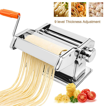 Stainless Steel Manual Pasta Maker Machine, 9 Level Adjustable Thickness Settings , for Spaghetti, Fettuccini, Lasagna, Dumpling
