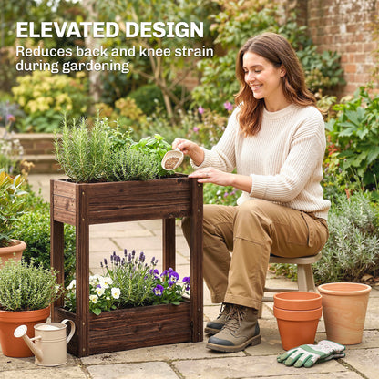 2-Tier Wooden Raised Planter, Raised Garden Bed on Legs with Drainage Holes and Bed Liner, Elevated Garden Planter