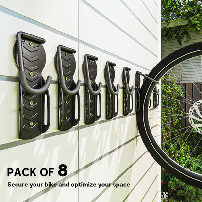 SPORTNOW 8 Pack Bike Rack, Wall Mounted Bicycle Hanger Hook, Foldable Garage Bike Wall Rack, Bicycle Storage Holder