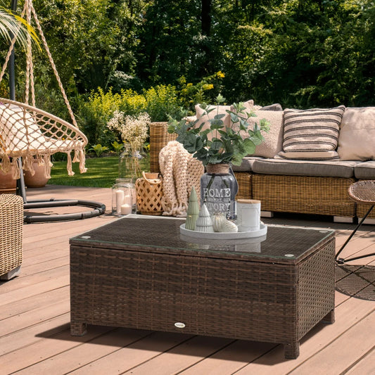 Outdoor Garden Rattan Coffee Conservatory Table With Glass Top Available In Different Colours