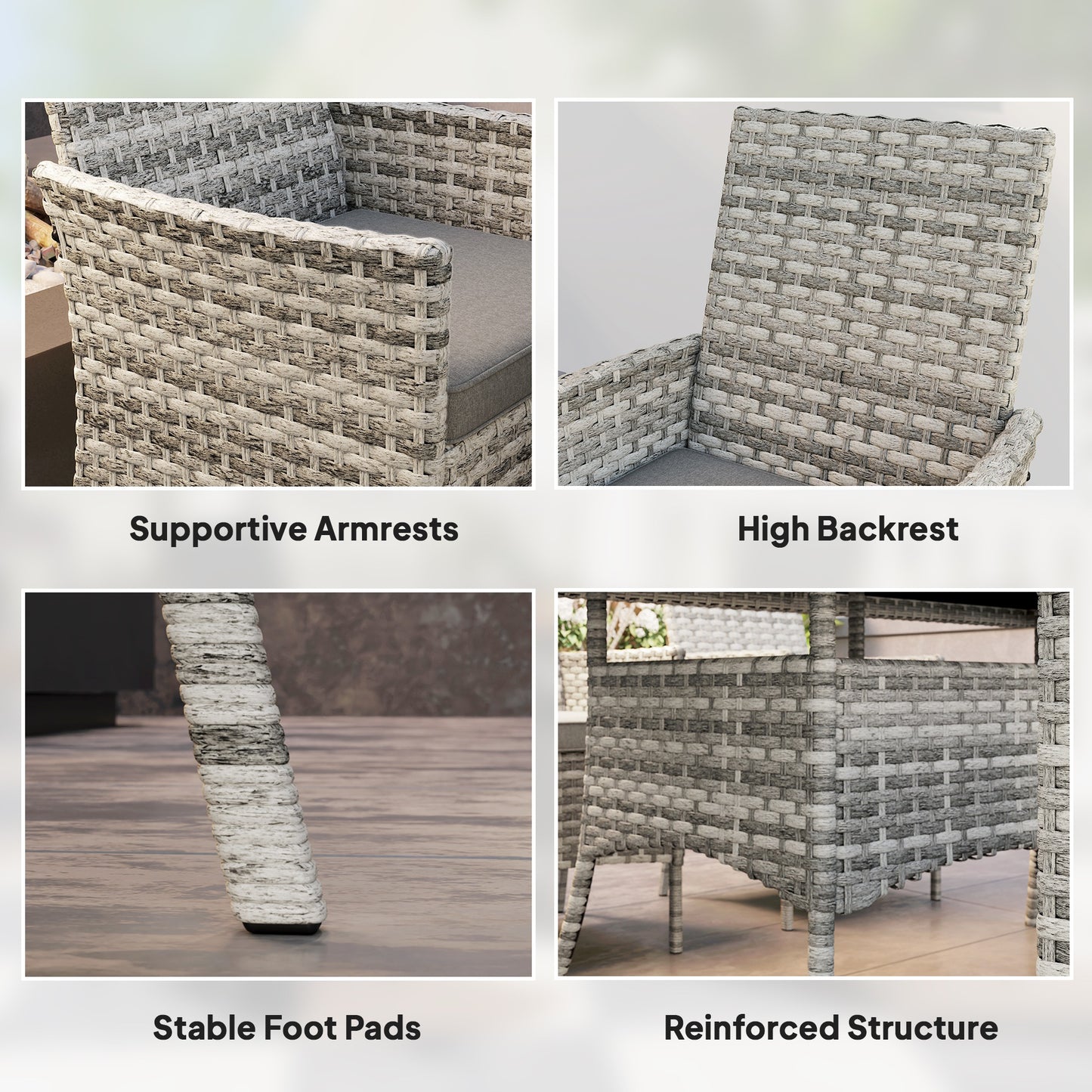 Rattan Garden Furniture Set, 6 Seater Outdoor Dining Table and Chairs with Cushions, 150 x 90cm Rectangular Tempered Glass Table, 6 Armchairs