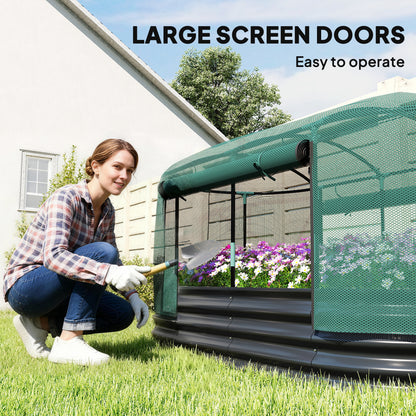 Galvanised Raised Garden Bed Kit with Self Watering System and Mesh Cover, Garden Boxes, 6x3Ft, Dark Grey and Green