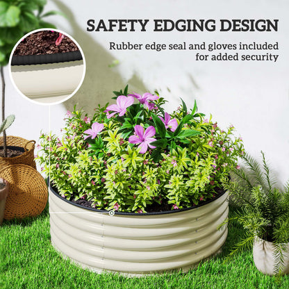 Outsunny Galvanised Raised Garden Bed with Safety Edging, Outdoor Raised Planter Box with Gloves, 120 x 120 x 43cm