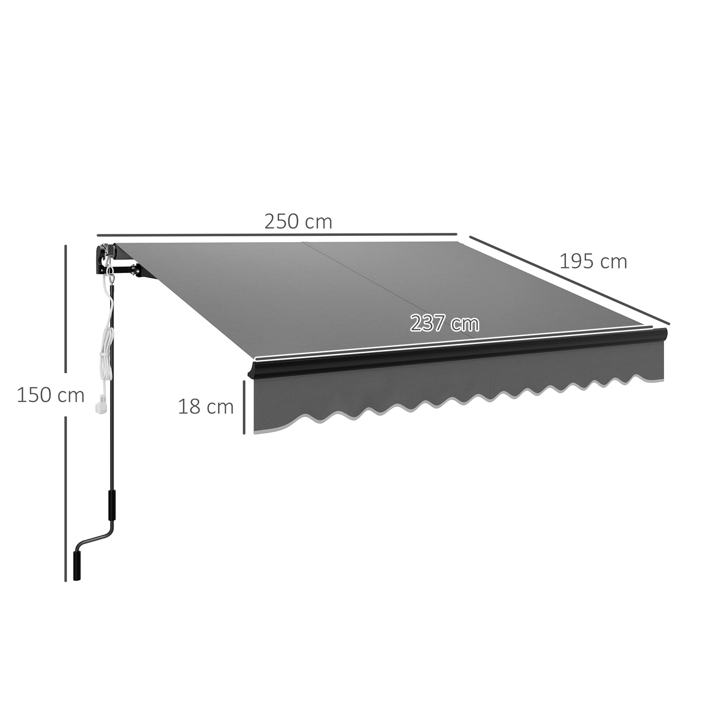 2.5 x 2m Electric Awning with LED Light and Remote Controller, Aluminium Frame DIY Retractable Awning, UV50+ Sun Shade Canopy
