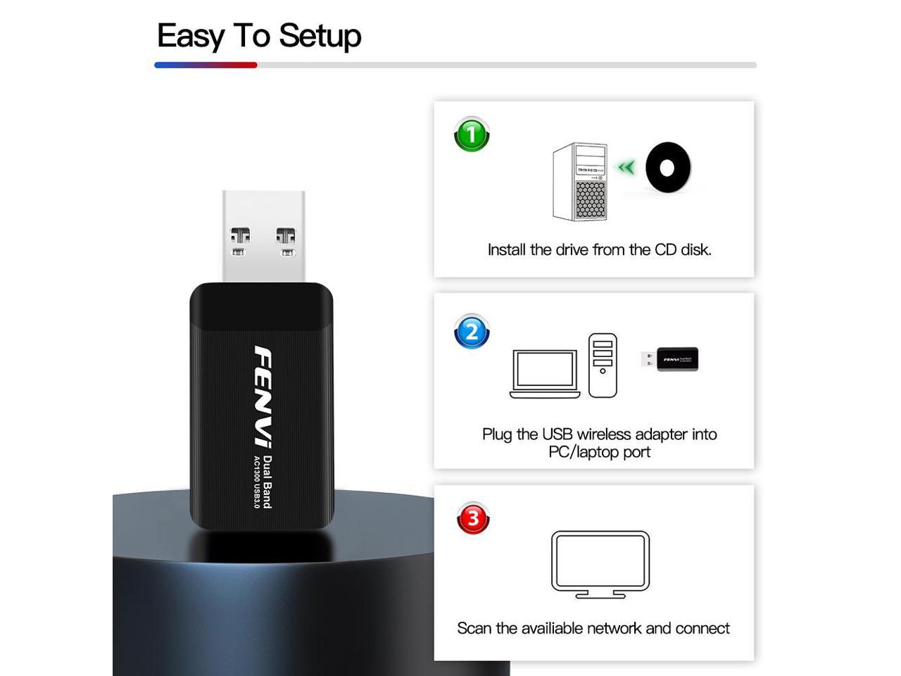 Fenvi Wireless USB WiFi Adapter for PC - 802.11AC 1300Mbps Dual Band 5G/2.4G WiFi USB 3.0 Wi-Fi Dongle for PC Desktop Laptop Windows.